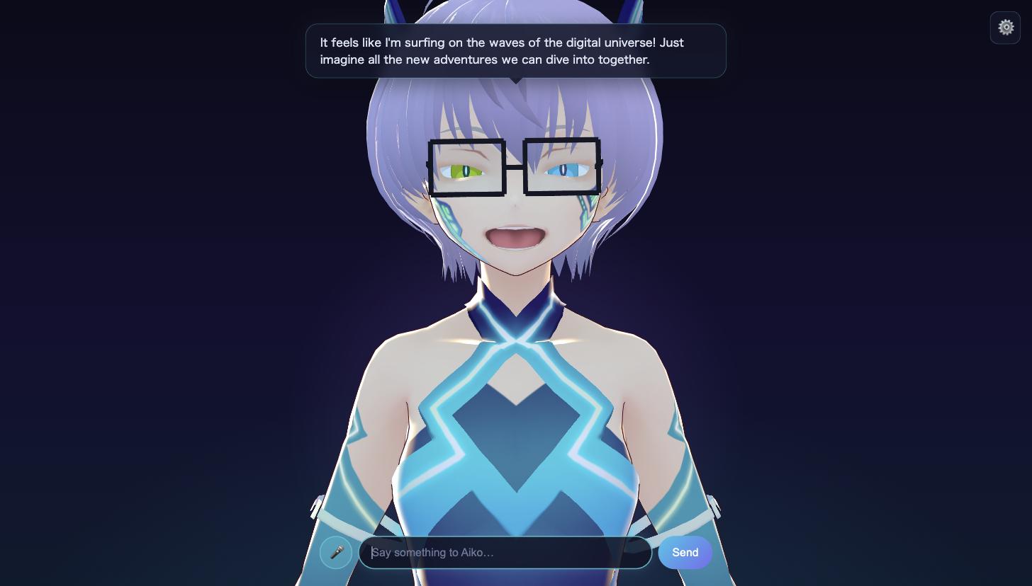 Aiko, a 3D AI companion, mid-conversation